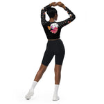 Load image into Gallery viewer, Ball On! aka Spring Dink Logo© Black, White, Golden Yellow, Beetroot Purple, Prism Violet, &amp; Wood Violet Women&#39;s Performance Recycled long-sleeve crop top, UPF 50+
