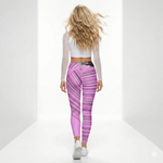 Load image into Gallery viewer, Got Pickleball on my Mind™ Women's High-Waisted Leggings – Sweet Slumber Pink &amp; Stripes Galore, UPF 50+ back
