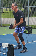 Load image into Gallery viewer, Got Pla(yed)id© Black, White, Blue &amp; Fuchsia Men&#39;s Long Casual Shorts for Pickleball Enthusiasts
