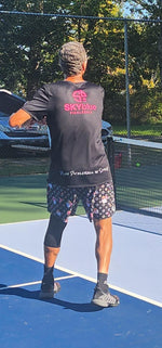 Load image into Gallery viewer, Spring Dink Gradient Logo© Black, Grey, White, Purple, Violet, &amp; Golden Yellow Men&#39;s Long Casual Shorts for Pickleball Enthusiasts
