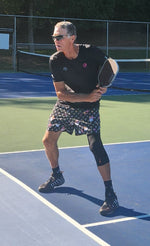 Load image into Gallery viewer, Spring Dink Gradient Logo© Black, Grey, White, Purple, Violet, &amp; Golden Yellow Men&#39;s Long Casual Shorts for Pickleball Enthusiasts
