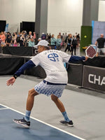 Load image into Gallery viewer, &quot;I Campi da Pickleball©&quot; Ombre Camouflage Blue Men&#39;s Long Casual Shorts for Pickleball Enthusiasts
