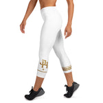 Load image into Gallery viewer, Julie Heitman Custom Initials Women's Pickleball Capris – White &amp; Gold (Personalized)
