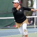 Load image into Gallery viewer, Julie Heitman Custom Initials Women's Pickleball Capris – White &amp; Gold (Personalized)
