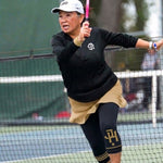 Load image into Gallery viewer, Julie Heitman Custom Initials Women's Pickleball Capris – Black &amp; Gold (Personalized)
