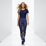 Load image into Gallery viewer, Lunar Legends horse performance leggings with blue accents athletic pickleball outfit on female model
