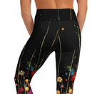 Load image into Gallery viewer, Poppy Court Noir™ Fleur Black, Red, Pink &amp; Gold Women's High-Waisted Pickleball Capris, print close-up | SKYblue Pickleball
