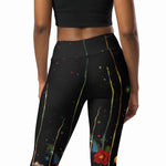 Load image into Gallery viewer, Poppy Court Noir™ Fleur Black, Red, Pink &amp; Gold Women's High-Waisted Pickleball Leggings, poppy and pickleball detail | SKYblue Pickleball
