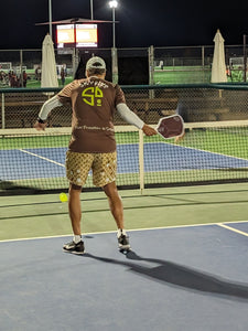 Sandbagger aka Spring Dink Gradient Logo© Shades of Brown Men's Long Casual Shorts for Pickleball Enthusiasts