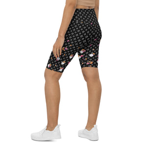 Spring Dink Gradient Logo© Black, Grey, White, Purple, Violet, & Golden Yellow Women's High -Waisted Long Shorts w/pocket for Pickleball Enthusiasts