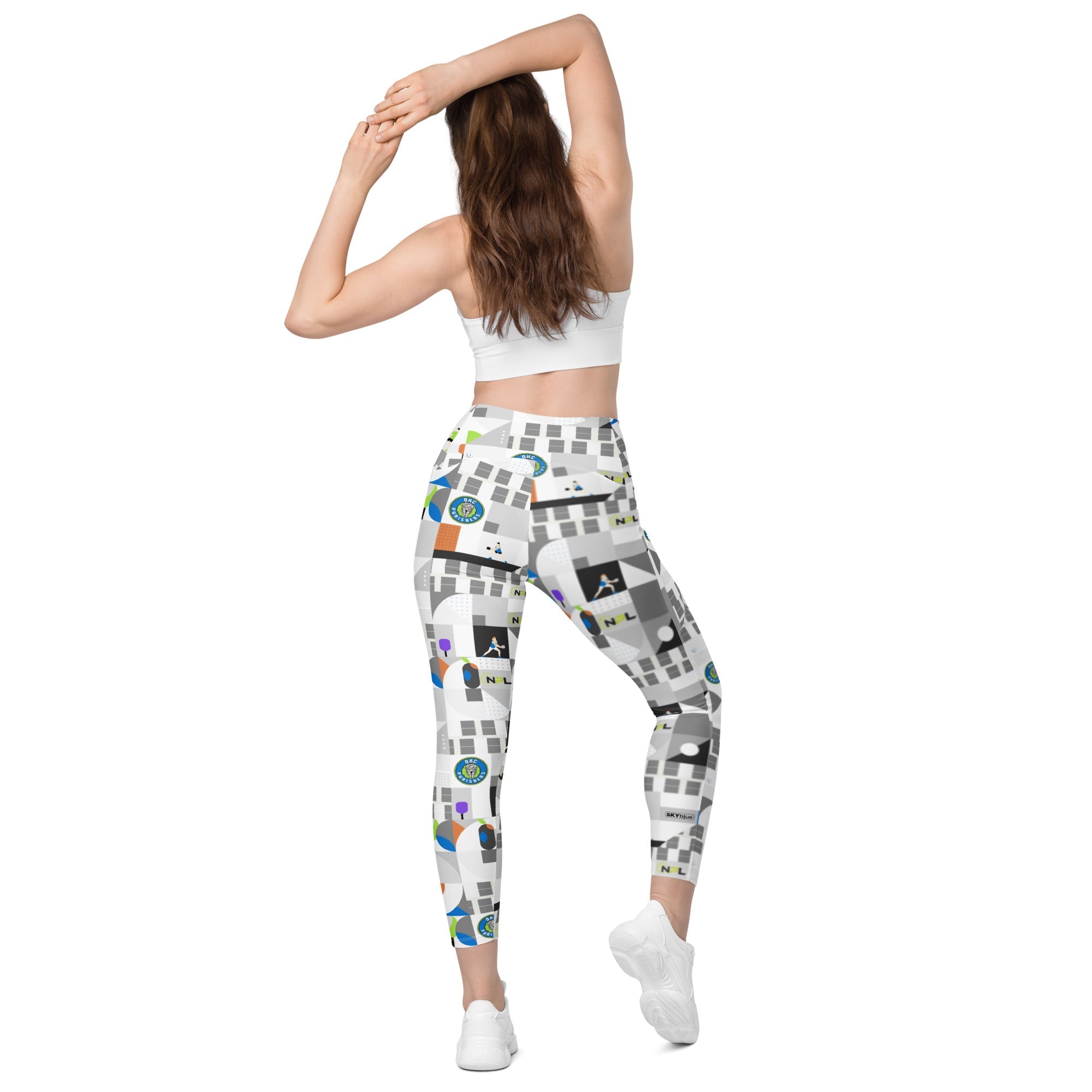 OKC Punishers™ - NPL™ Dink&Drive© Pickleball Leggings w/pockets, UPF 50+ White/Multi-color