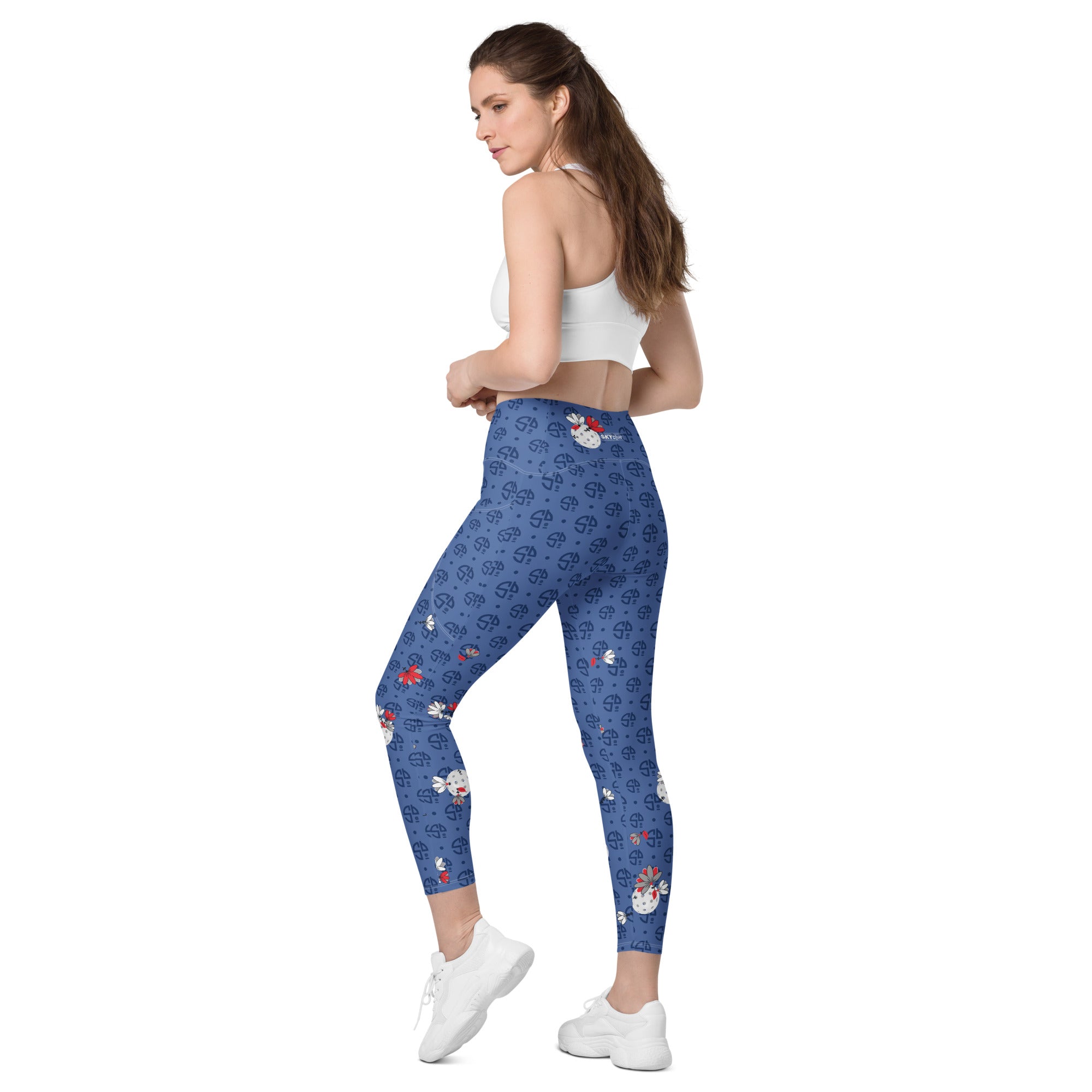 Spring Dink Logo Gradient© Red, White & Blue Pickleball Performance Leggings with pockets, UPF 50+