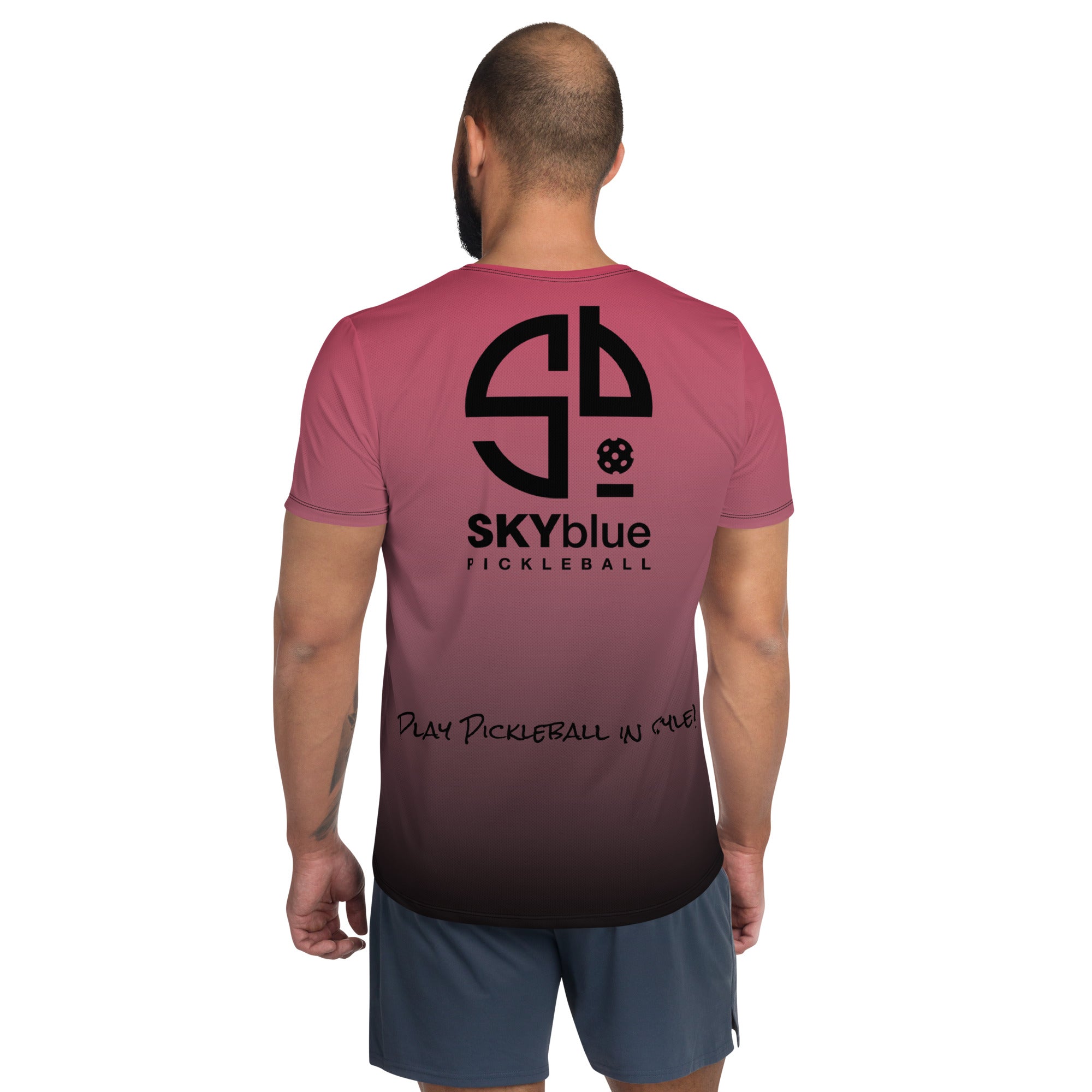 SKYblue™ Pickleball "Play Pickleball in Style™" Men's Performance Shirt in Red Ombre Black