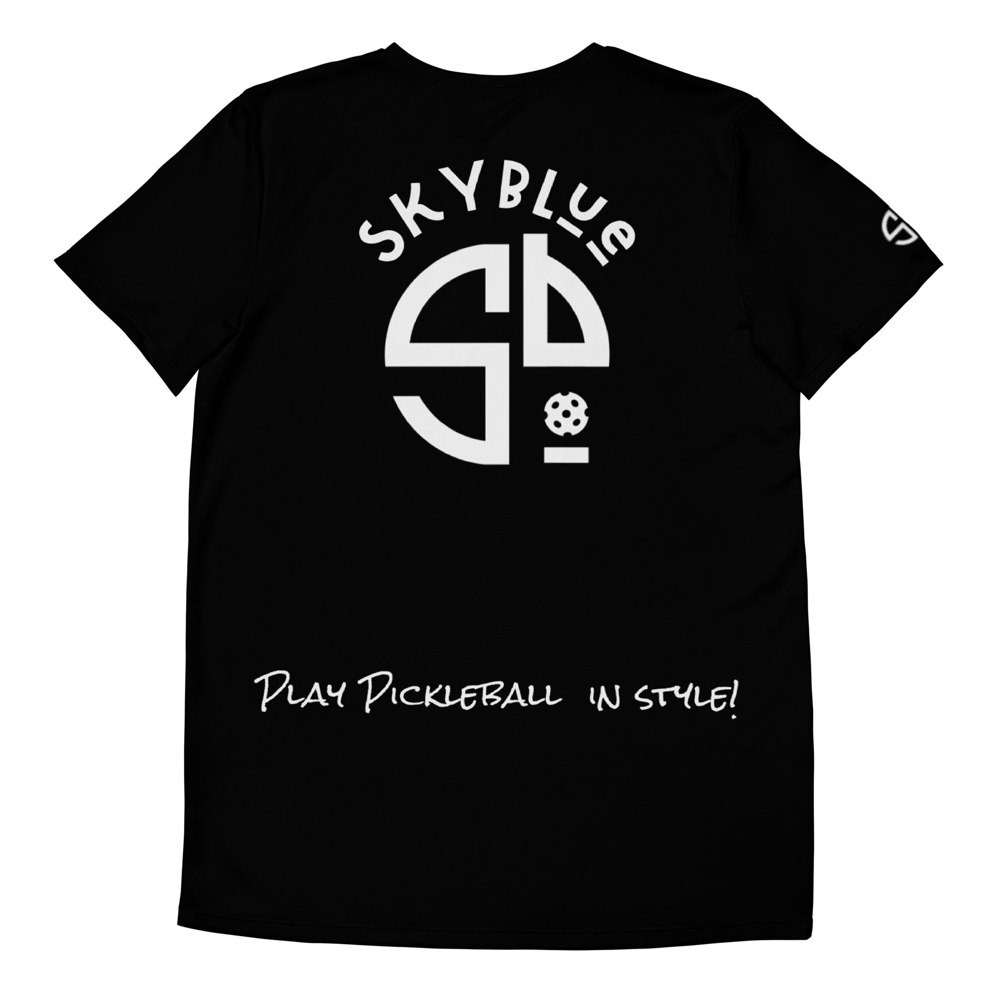 SKYblue™ Pickleball Black Performance Fabric Shirt for Men, Accent Tangelo!