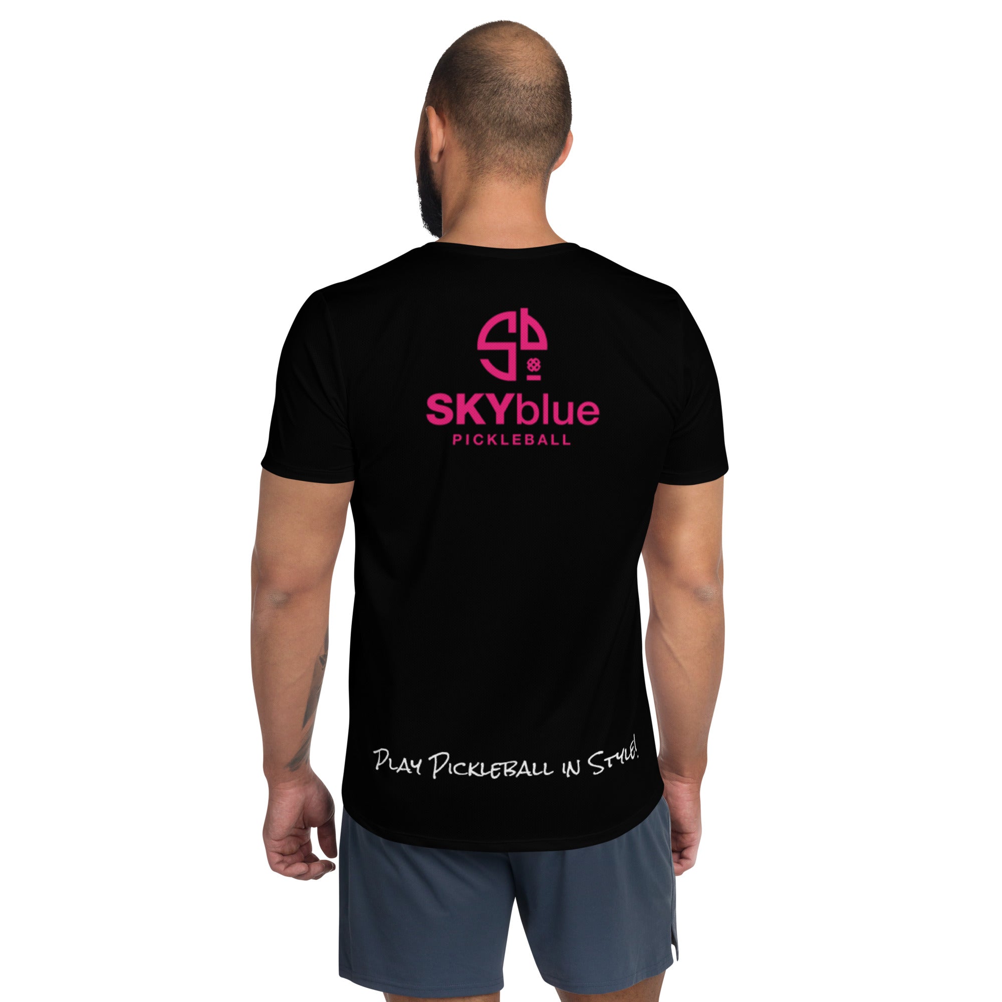 Men's Athletic Short Sleeve Shirt in Black - Perfect Match for 'I Campi da Pickleball©' Ombre Magenta & Black/White Shorts