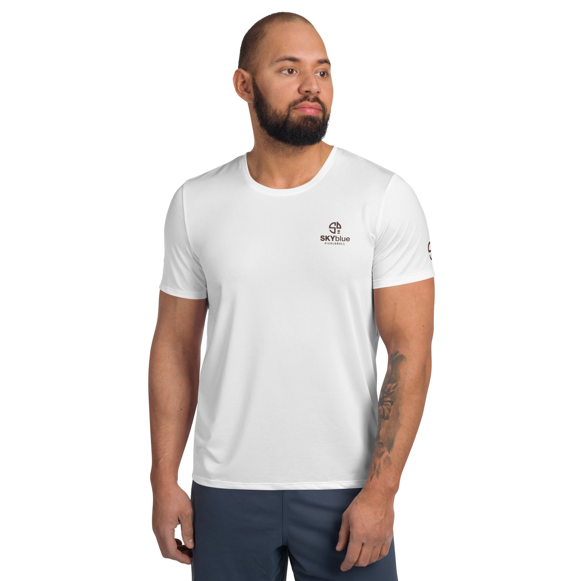 SKYblue Pickleball™ Men's Athletic T-shirt perfect companion to the  "Sandbagger©" aka Spring Dink Gradient Beige & Venom Green Men's Pickleball shorts