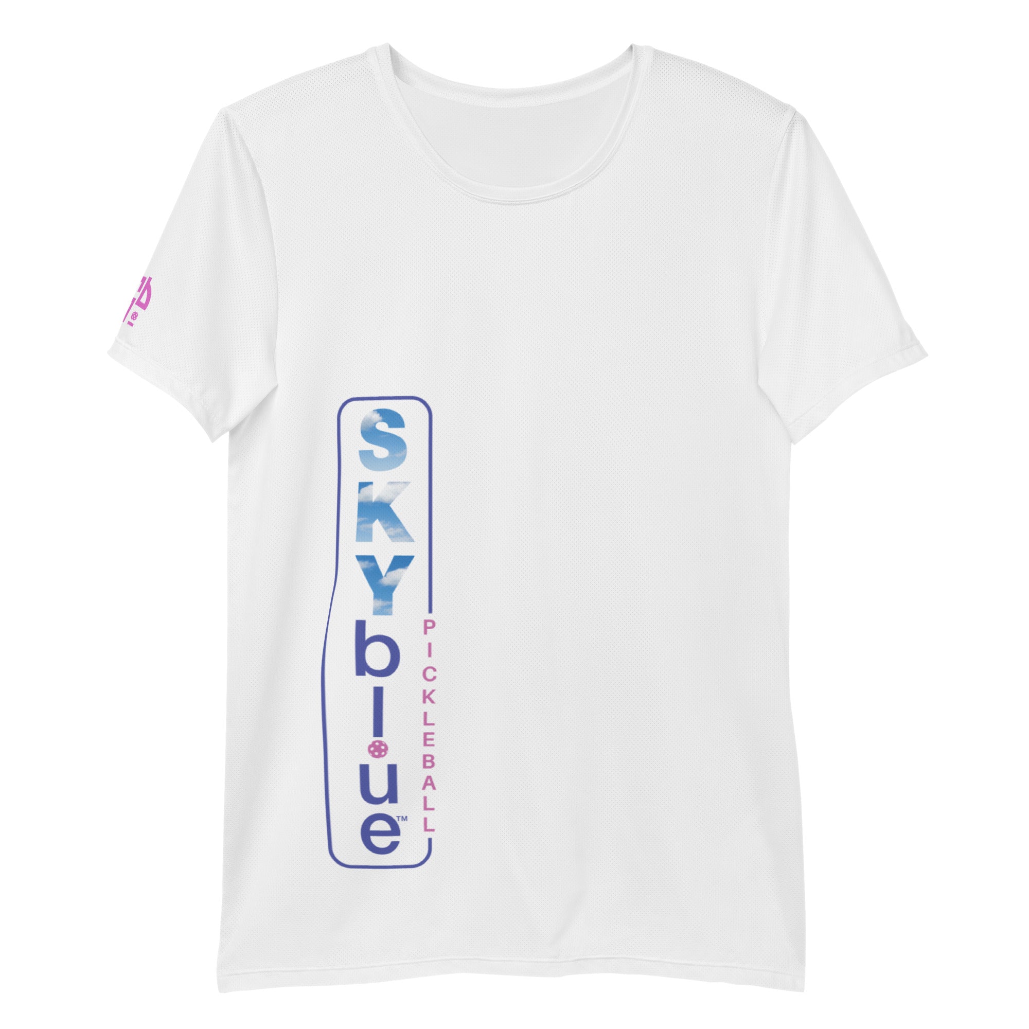 SKYblue™ Pickleball White Performance Fabric Shirt for Men, Accent Pink and Blue!