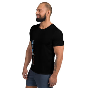 SKYblue™ Pickleball Black Performance Fabric Shirt for Men, Accent Tangelo!