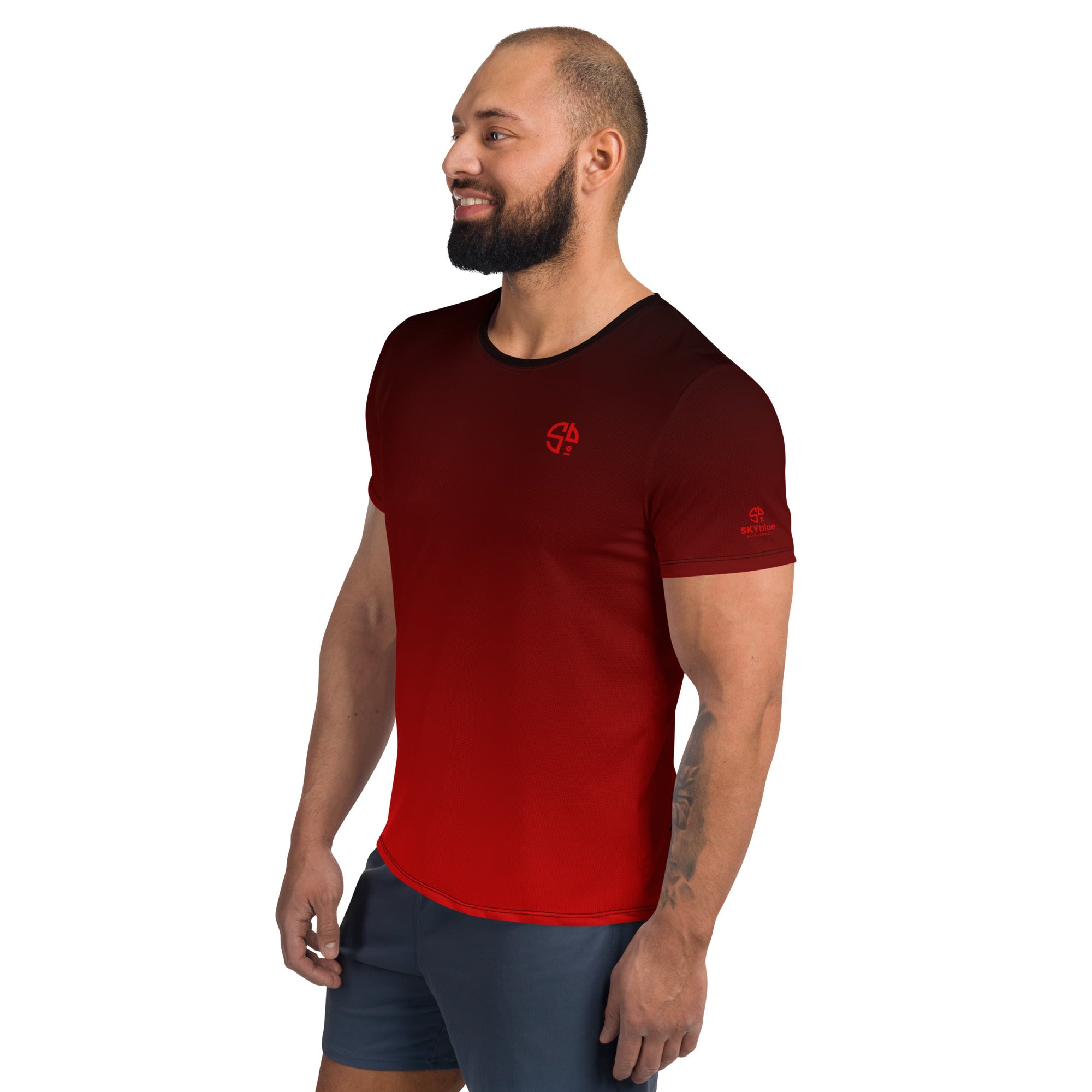 Men's Athletic Shirt in Ombre Red to Black - Moisture Management Fabric