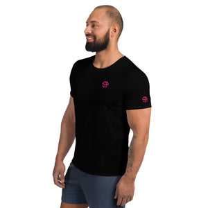 Men's Athletic Short Sleeve Shirt in Black - Perfect Match for 'I Campi da Pickleball©' Ombre Magenta & Black/White Shorts