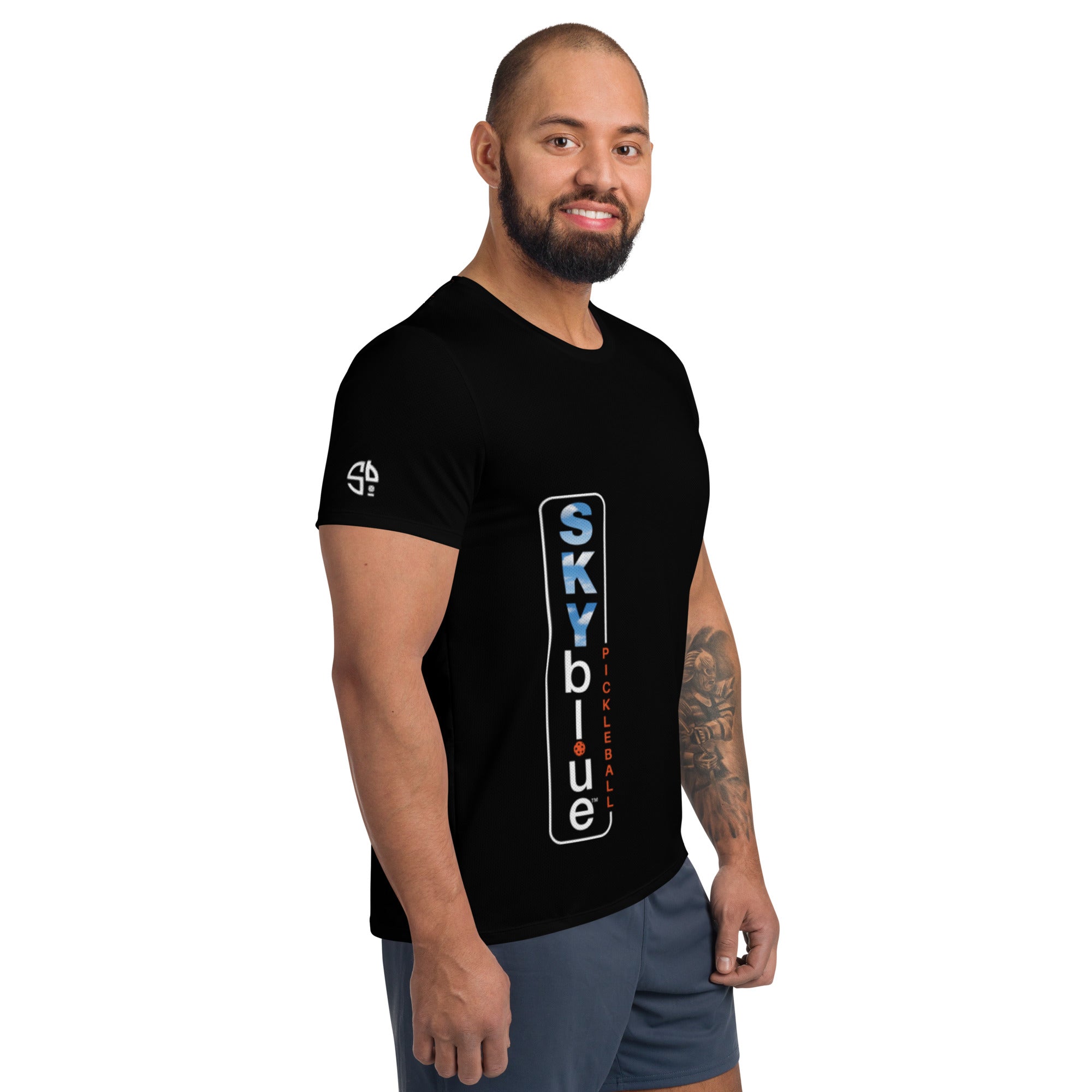 SKYblue™ Pickleball Black Performance Fabric Shirt for Men, Accent Tangelo!