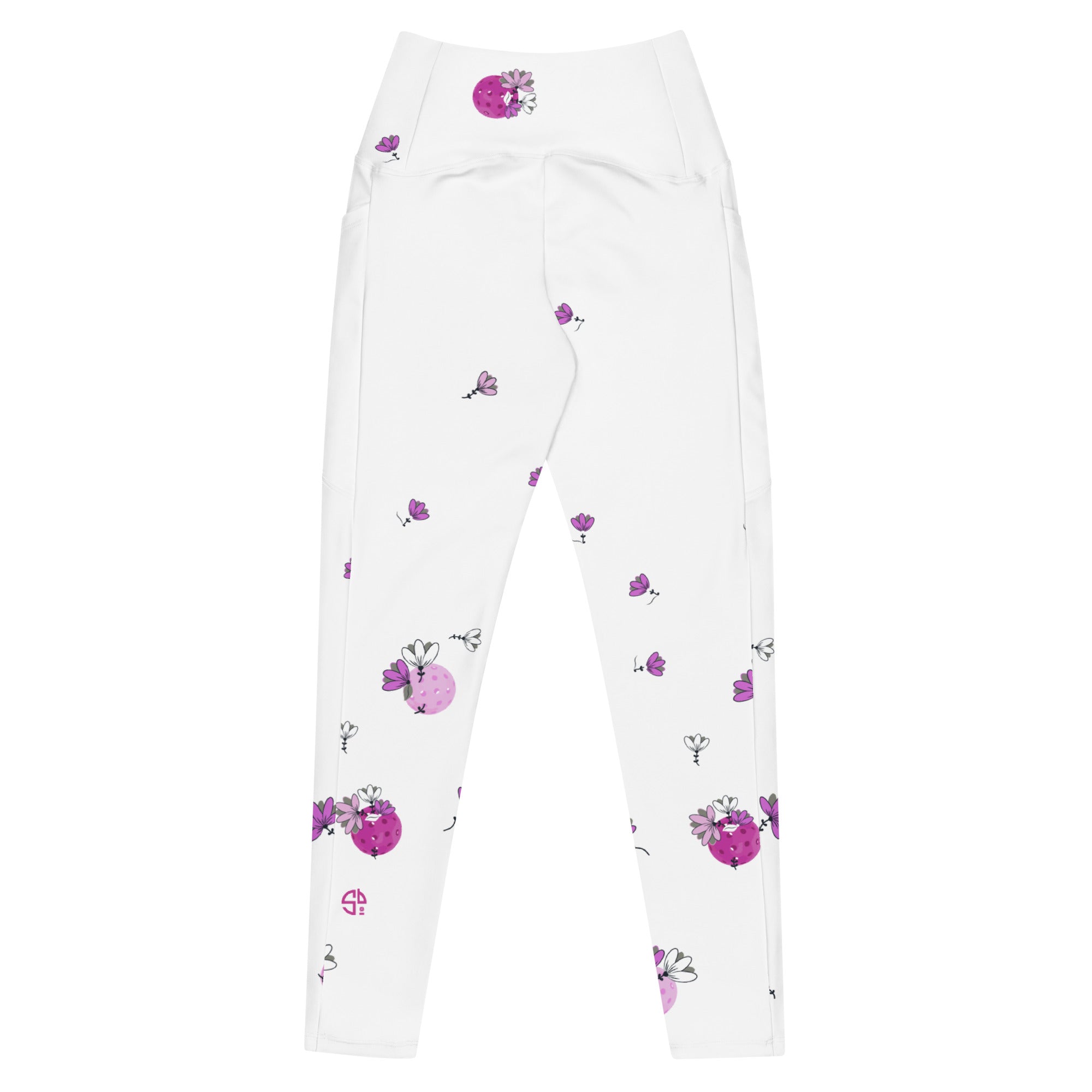 Spring Dink Gradient© Grey & Fuchsia Pickleball Performance Leggings with pockets, UPF 50+