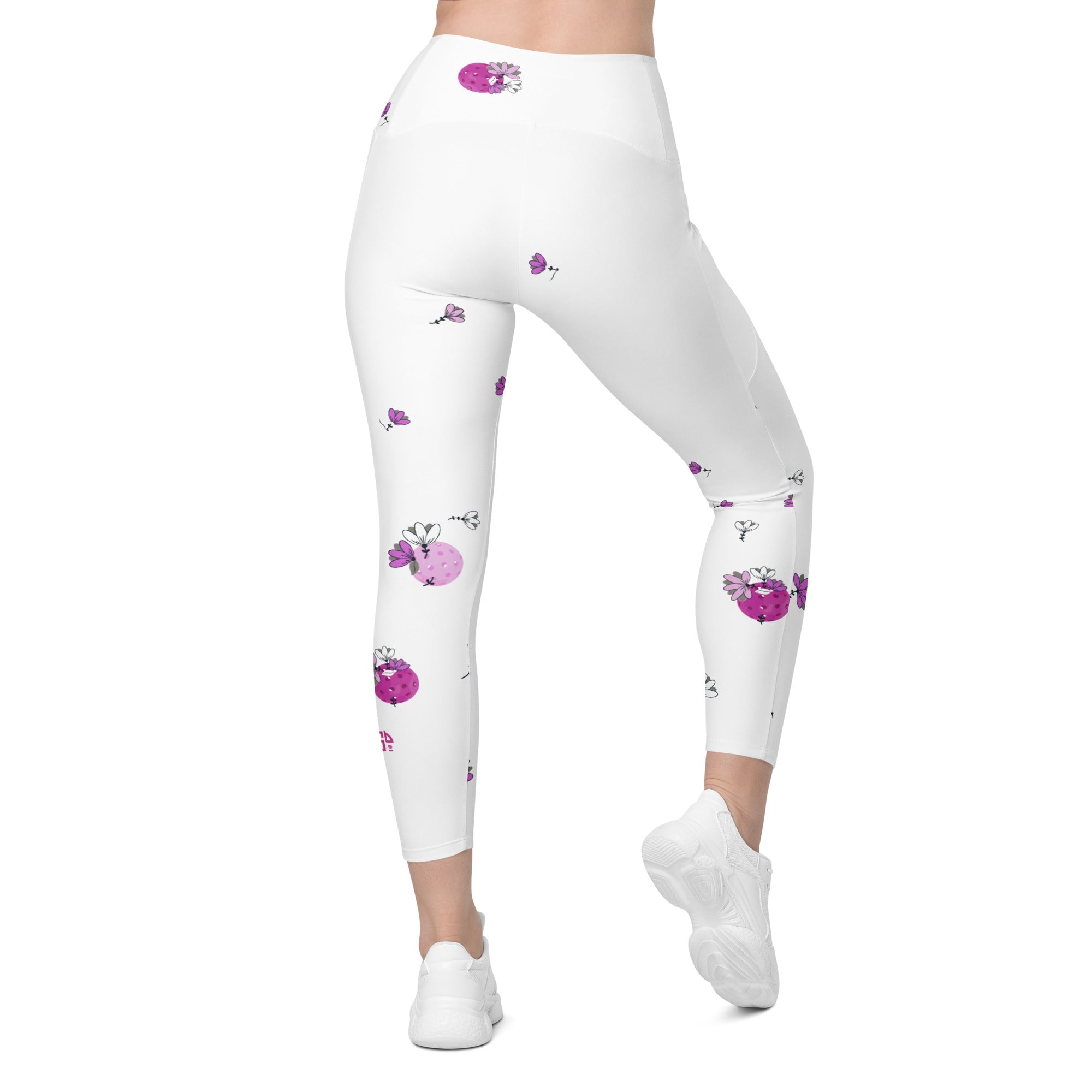 Spring Dink Gradient© Grey & Fuchsia Pickleball Performance Leggings with pockets, UPF 50+