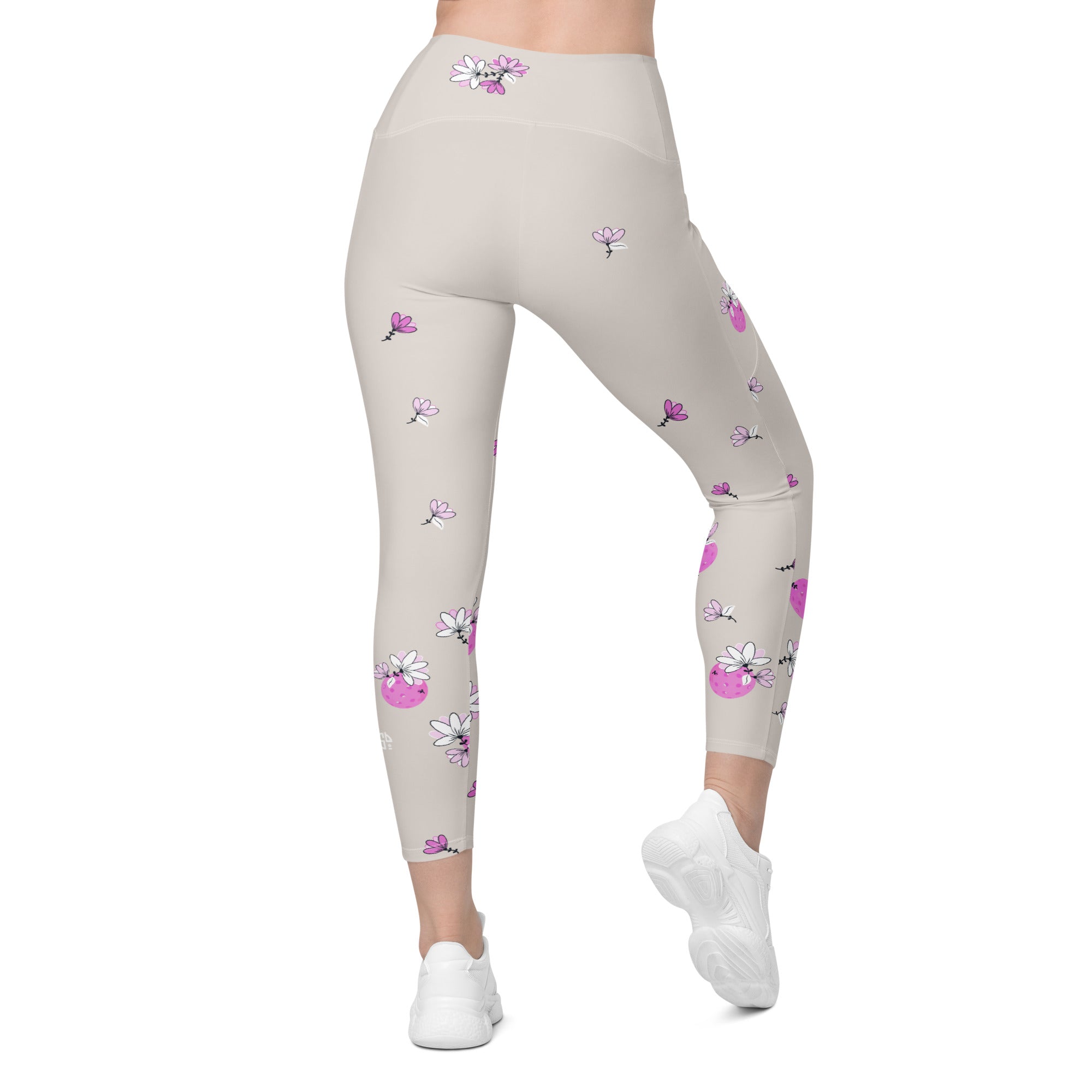 Spring Dink Gradient© Beige & Fuchsia Pickleball Performance Leggings with pockets, UPF 50+