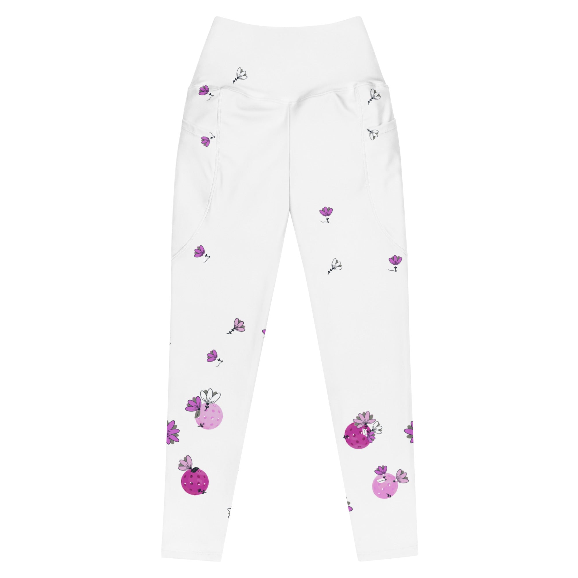 Spring Dink Gradient© Grey & Fuchsia Pickleball Performance Leggings with pockets, UPF 50+