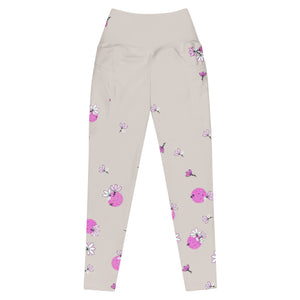 Spring Dink Gradient© Beige & Fuchsia Pickleball Performance Leggings with pockets, UPF 50+