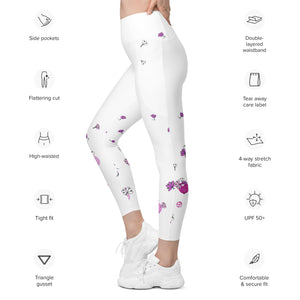 Spring Dink Gradient© Grey & Fuchsia Pickleball Performance Leggings with pockets, UPF 50+