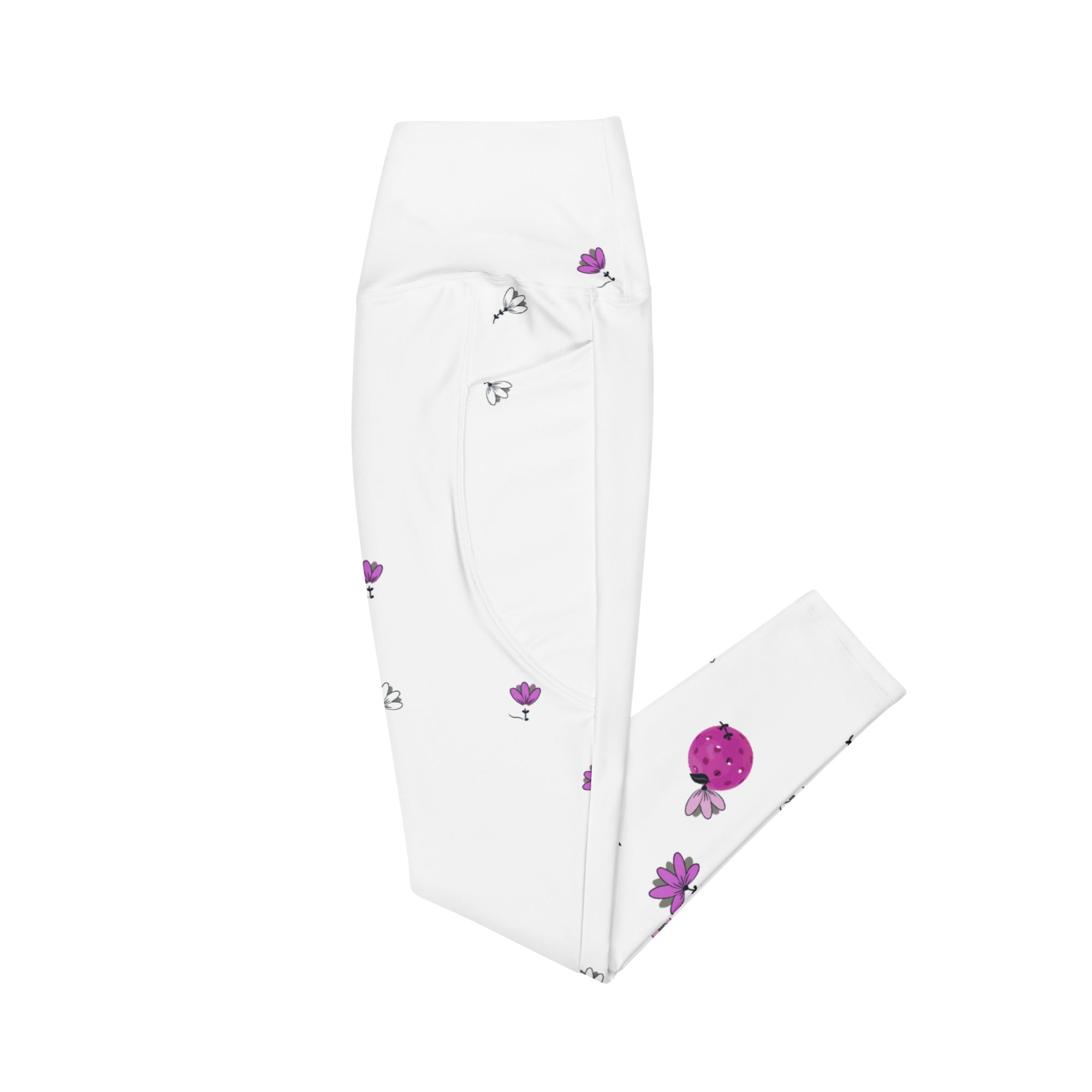 Spring Dink Gradient© Grey & Fuchsia Pickleball Performance Leggings with pockets, UPF 50+