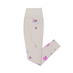 Spring Dink Gradient© Beige & Fuchsia Pickleball Performance Leggings with pockets, UPF 50+