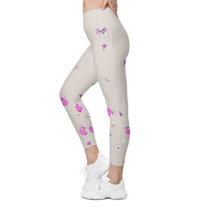 Spring Dink Gradient© Beige & Fuchsia Pickleball Performance Leggings with pockets, UPF 50+