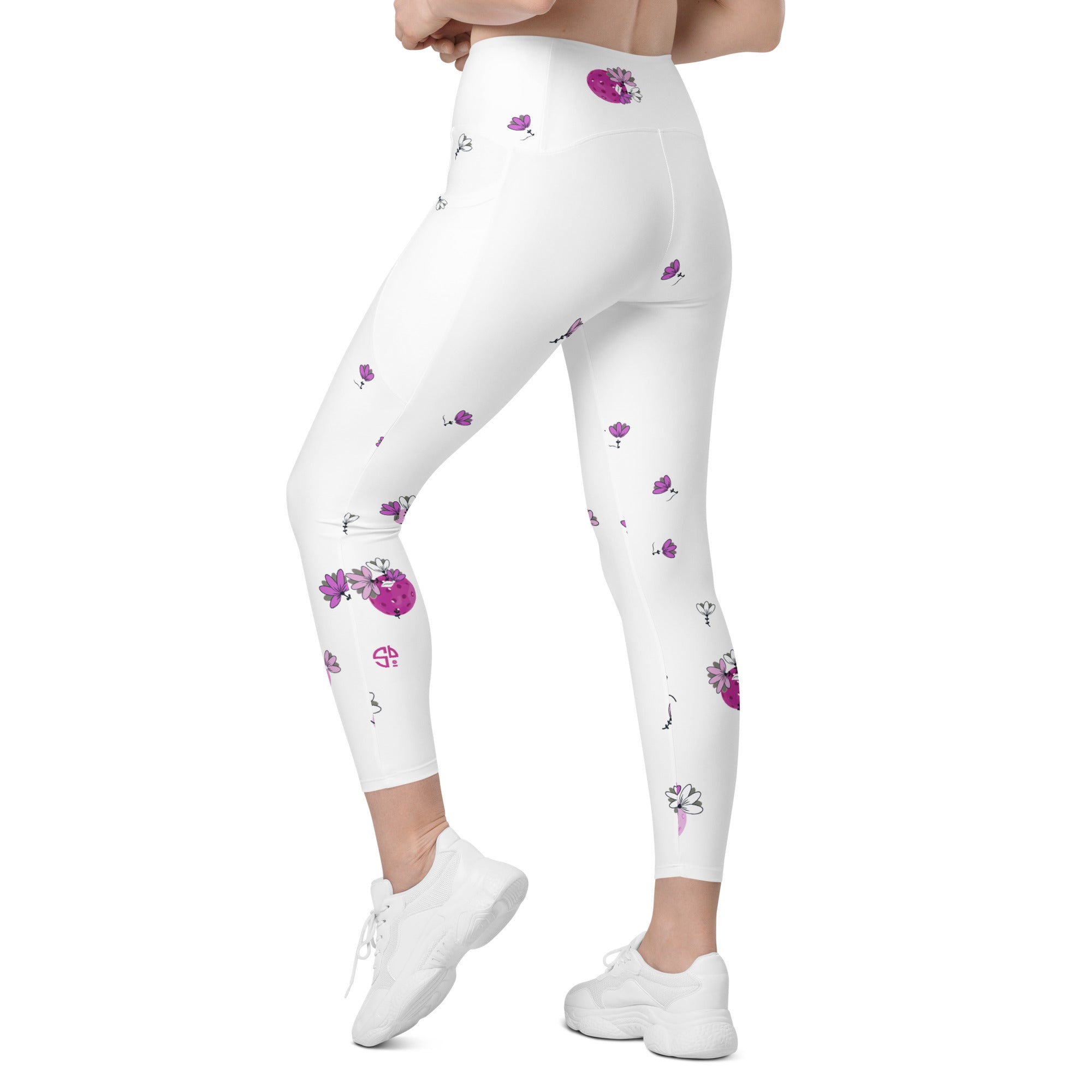 Spring Dink Gradient© Grey & Fuchsia Pickleball Performance Leggings with pockets, UPF 50+