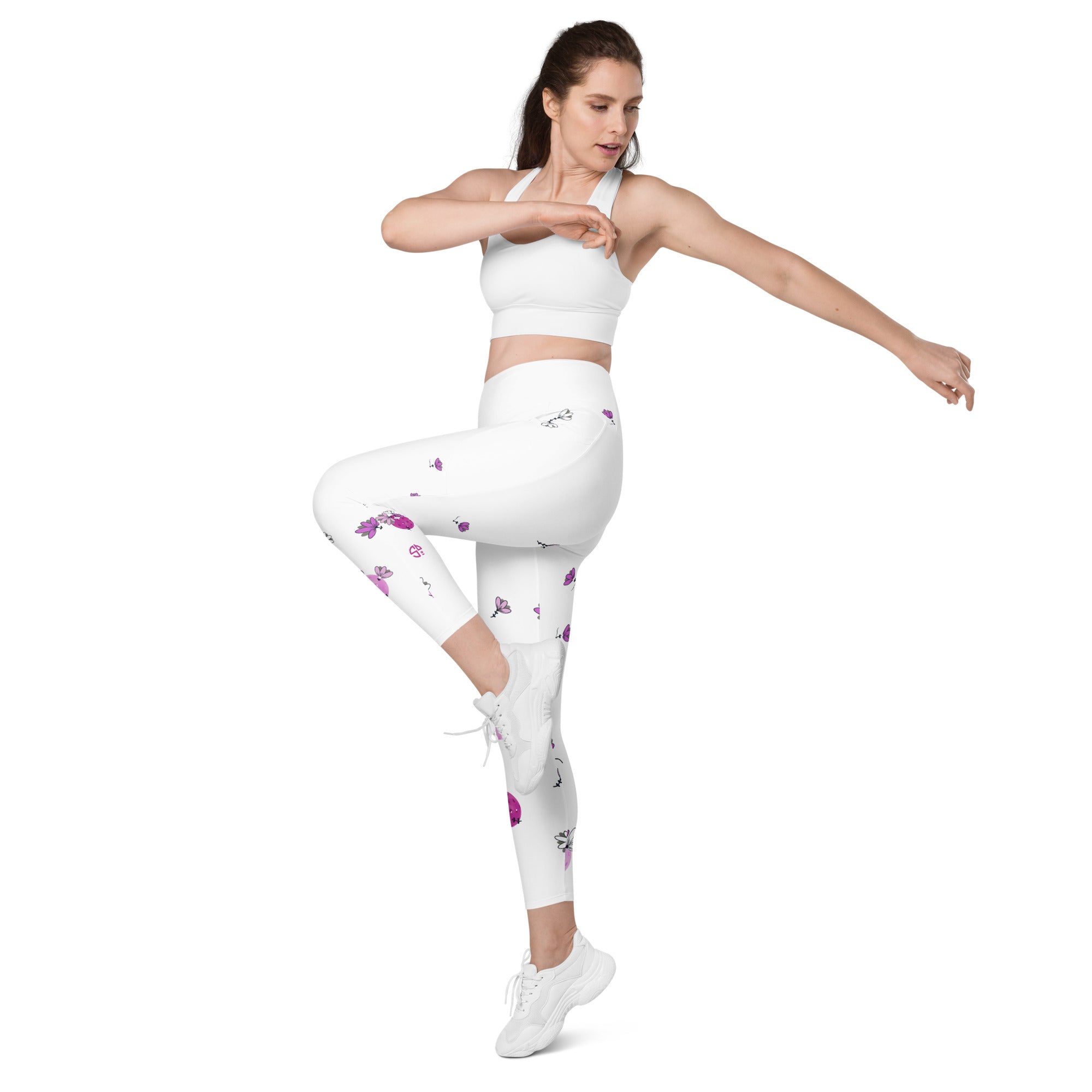 Spring Dink Gradient© Grey & Fuchsia Pickleball Performance Leggings with pockets, UPF 50+