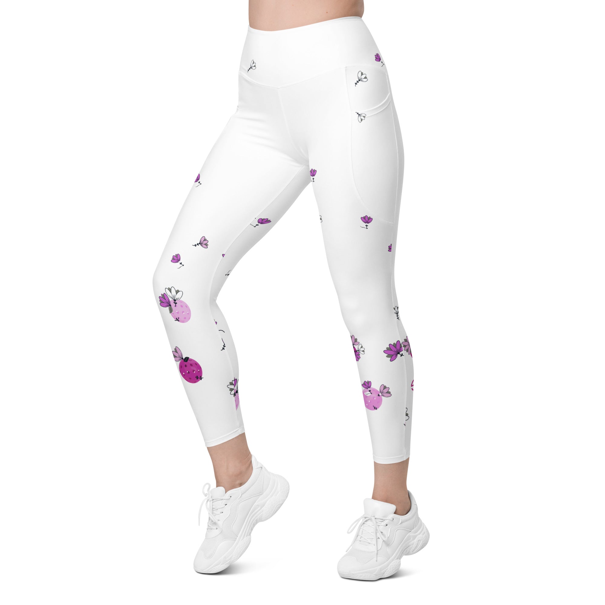 Spring Dink Gradient© Grey & Fuchsia Pickleball Performance Leggings with pockets, UPF 50+