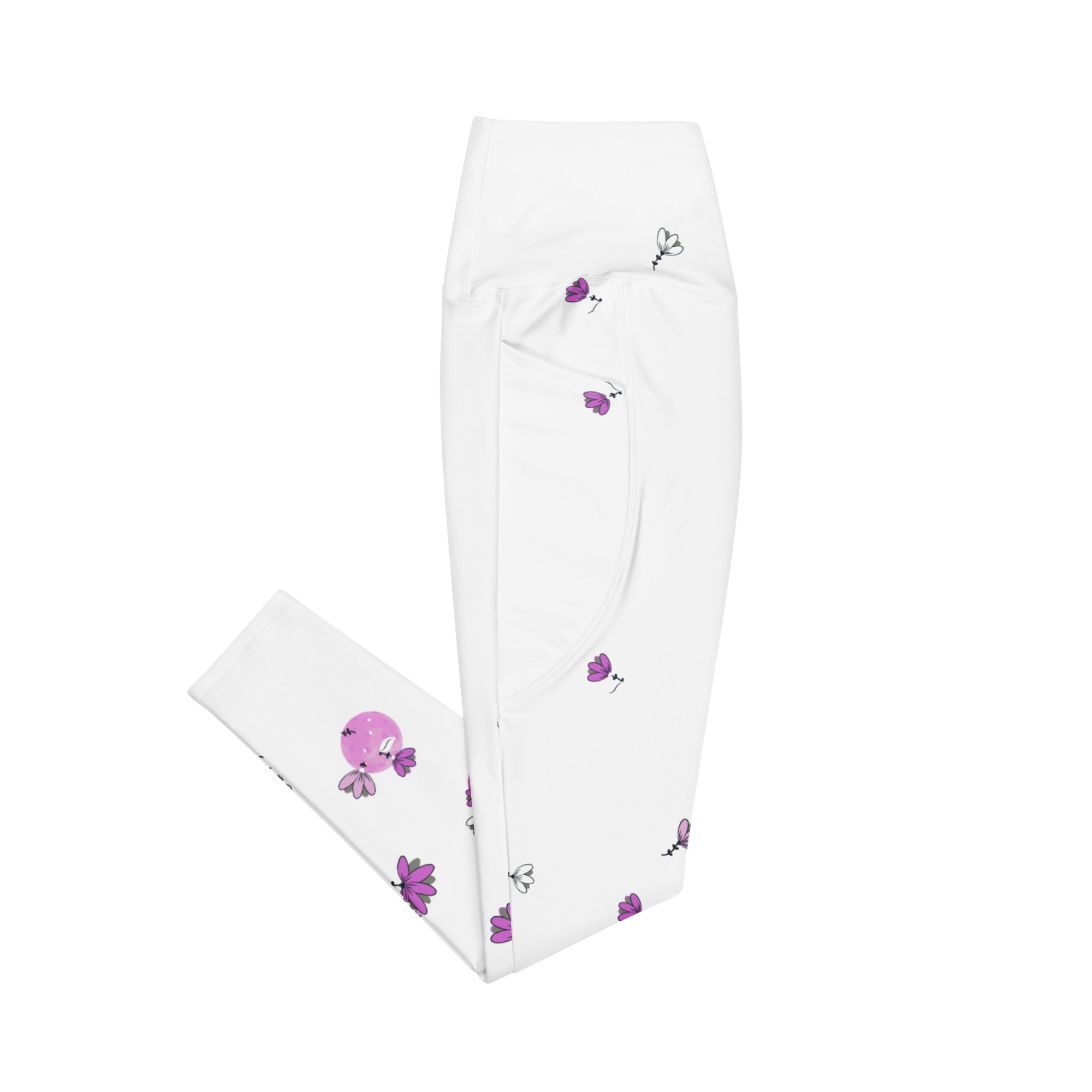 Spring Dink Gradient© Grey & Fuchsia Pickleball Performance Leggings with pockets, UPF 50+