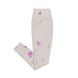 Spring Dink Gradient© Beige & Fuchsia Pickleball Performance Leggings with pockets, UPF 50+