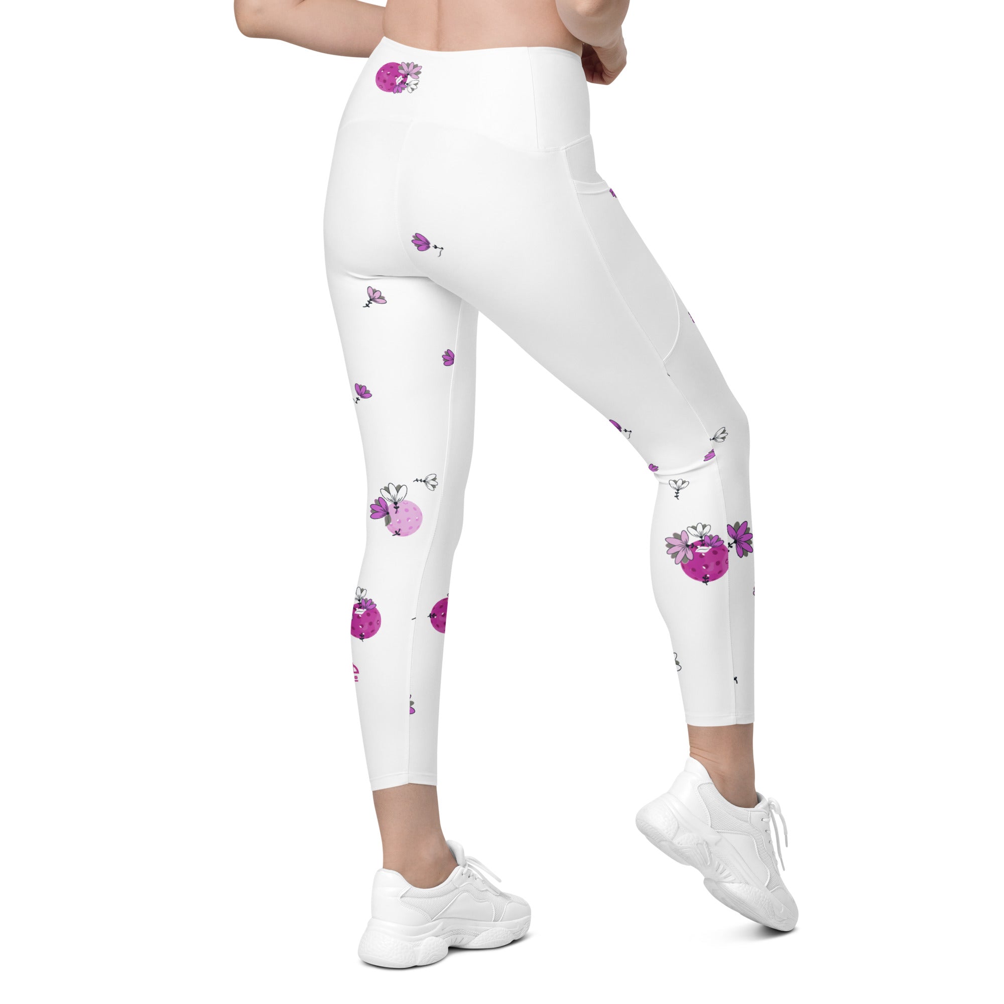 Spring Dink Gradient© Grey & Fuchsia Pickleball Performance Leggings with pockets, UPF 50+