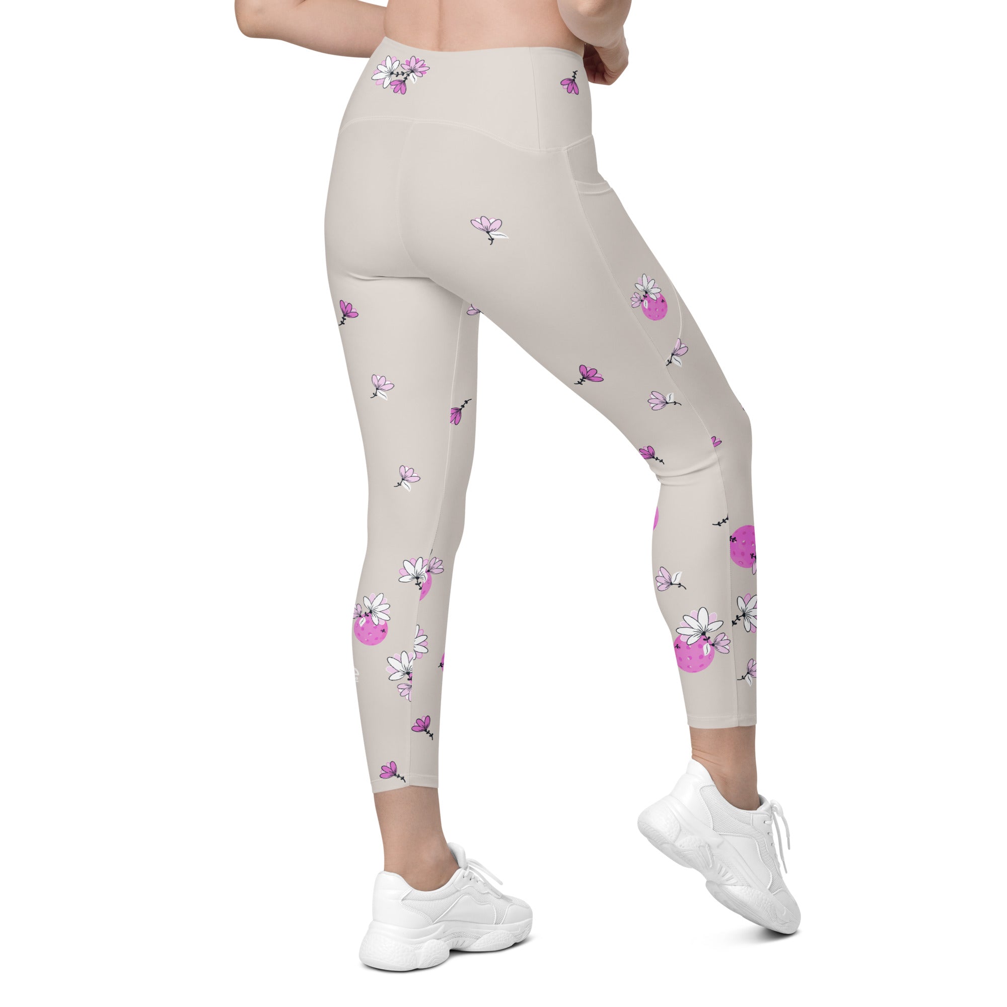 Spring Dink Gradient© Beige & Fuchsia Pickleball Performance Leggings with pockets, UPF 50+