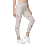 Load image into Gallery viewer, Spring Dink Gradient© Beige &amp; Fuchsia Pickleball Performance Leggings with pockets, UPF 50+
