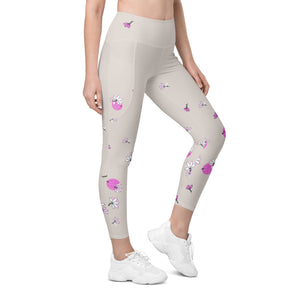 Spring Dink Gradient© Beige & Fuchsia Pickleball Performance Leggings with pockets, UPF 50+