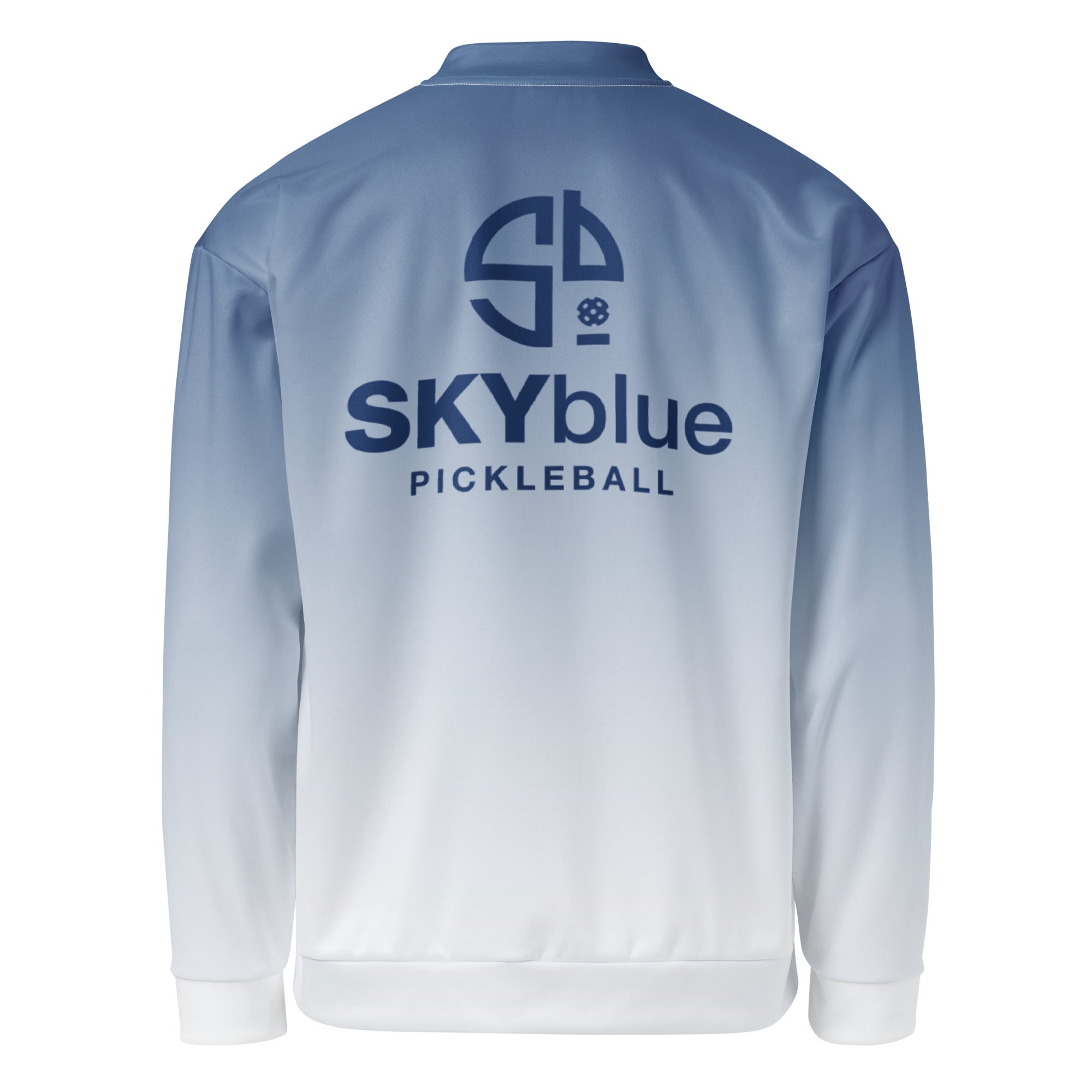 SKYblue Pickleball Bomber Jacket, a perfect complement to our Spring Dink Logo collection in patriotic red, white, and blue.