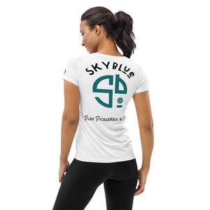 SKYblue™ Women's Performance Athletic T-Shirt for Pickleball Enthusiasts - Play Pickleball in Style! for Happy Hour Pattern