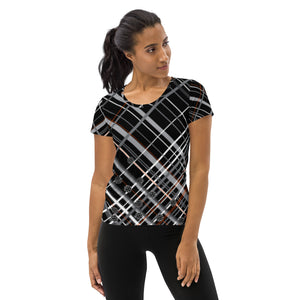 Got Pla(yed)id© Black, Tangelo & 15 Shades of Gray Women's Short Sleeve Performance Fabric Shirt