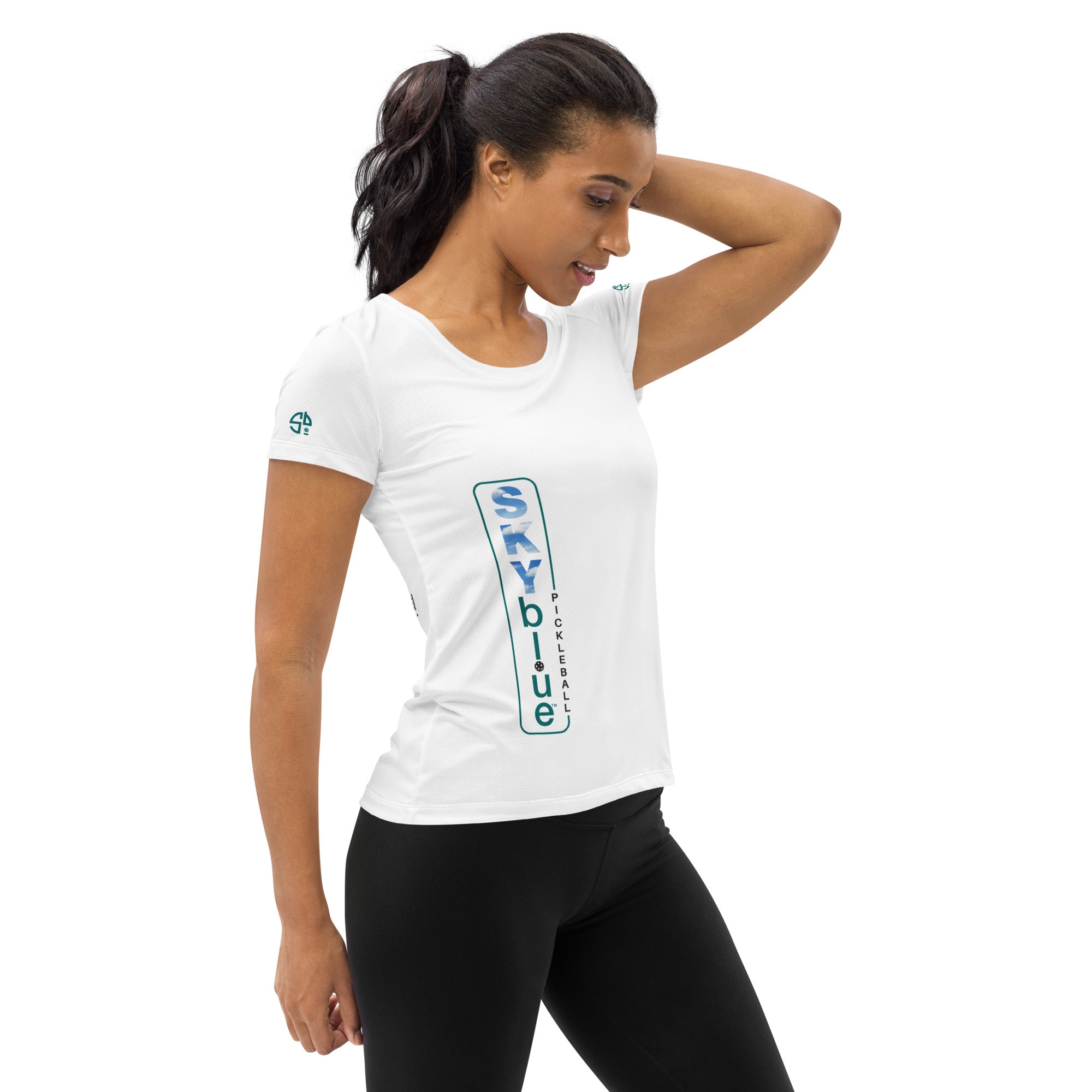 SKYblue™ Black Women's Performance Athletic T-Shirt for Pickleball Enthusiasts - Play Pickleball in Style! for Happy Hour Pattern