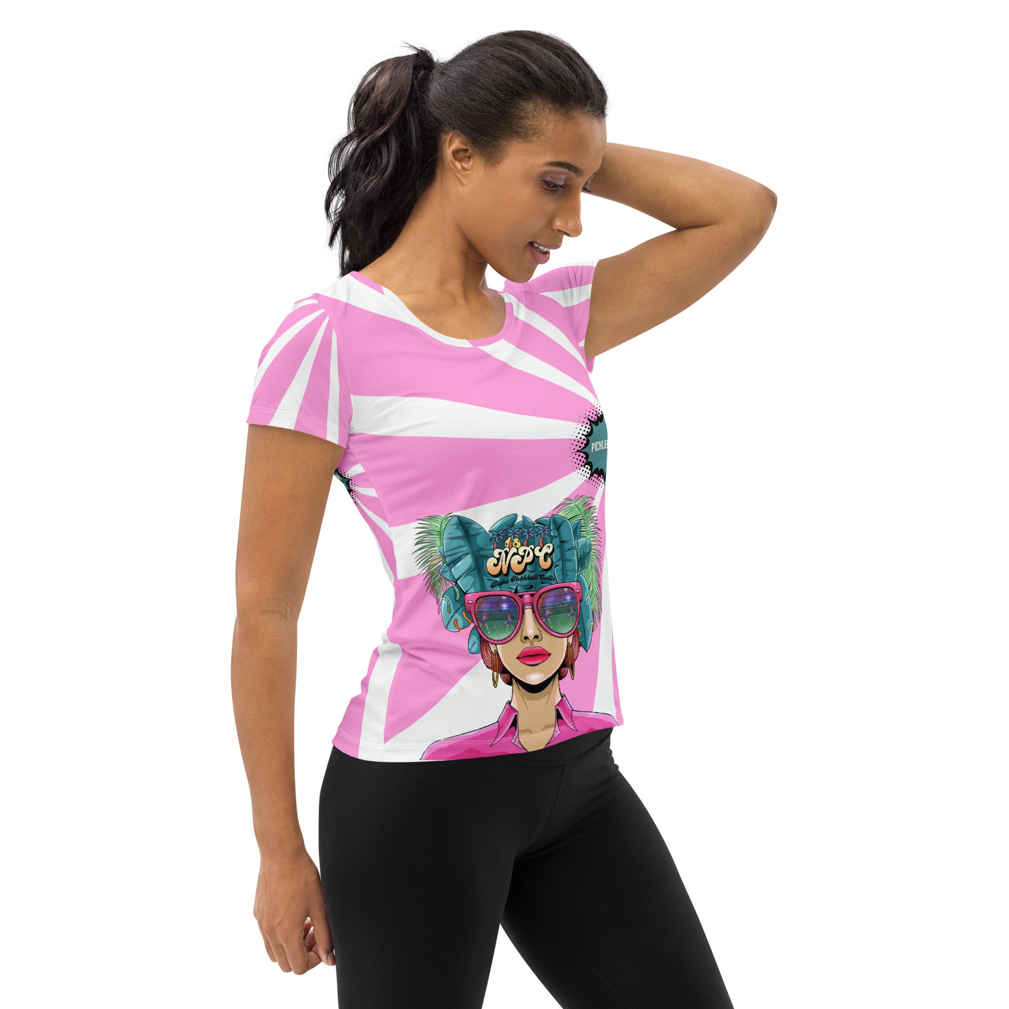 Where the Fun Begins!™ NPC Retro Pop-Art Women's Performance Pickleball Shirt – Short Sleeve Athletic To