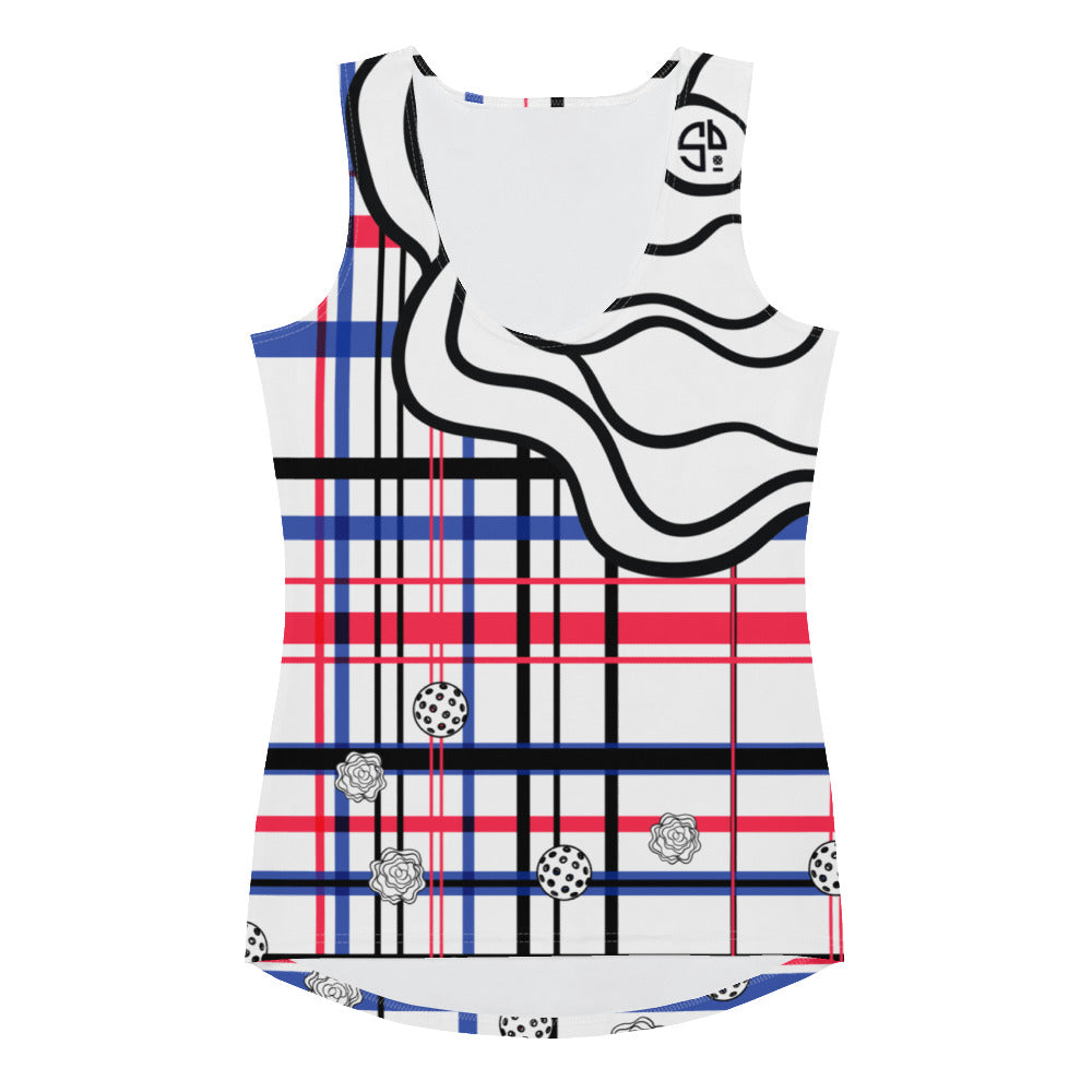 Got Pla(yed)id© Red, White & Blue Fleur Tank Top For Pickleball Enthusiasts