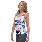 Load image into Gallery viewer, Dink &amp; Drive under the Sun Summertime women's pickleball tank top, UPF 50+ – left front view
